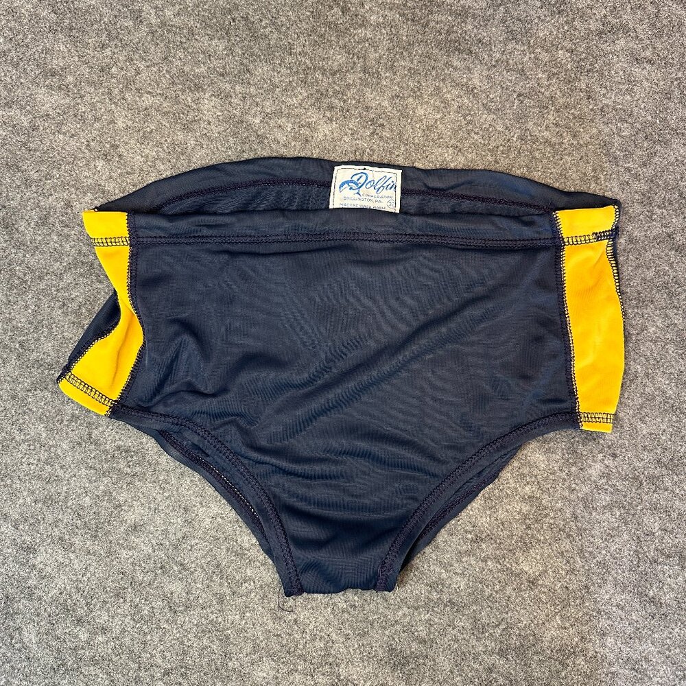 Vintage Dolfin Men’s Swim Brief – Navy with Yellow Accents size 32